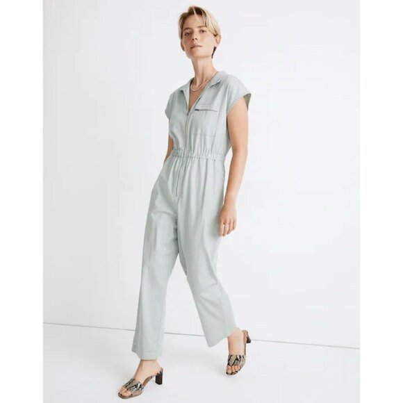 Madewell Pants - Madewell Sage Green Short Sleeve Zip Pocket Coverall Jumpsuit Petite Size 00P